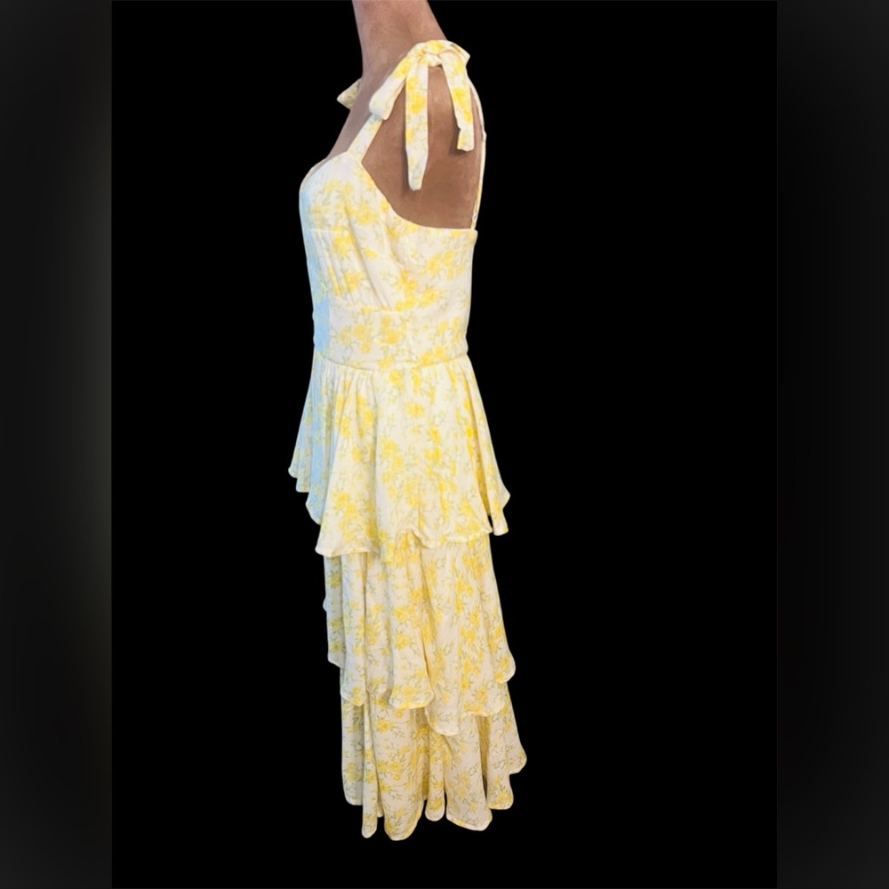 M NWT Altar'd State Pale Yellow Floral Tiered Midi Dress - Picture 6 of 13